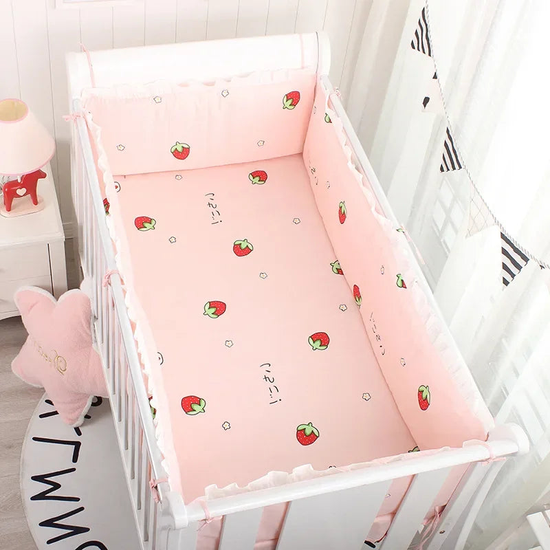 5pcs Crib Bumper Bedding Set Cotton Cute Print Sheet Cradle Side Protector Toddler Baby Room Accessories Bed Protection
