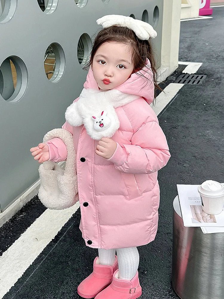 4-10 Years Boys Long Down Jackets Winter Kids Girls Thick Warm Hooded Outerwear Children Waistcoat Coat Fashion Casual Clothing