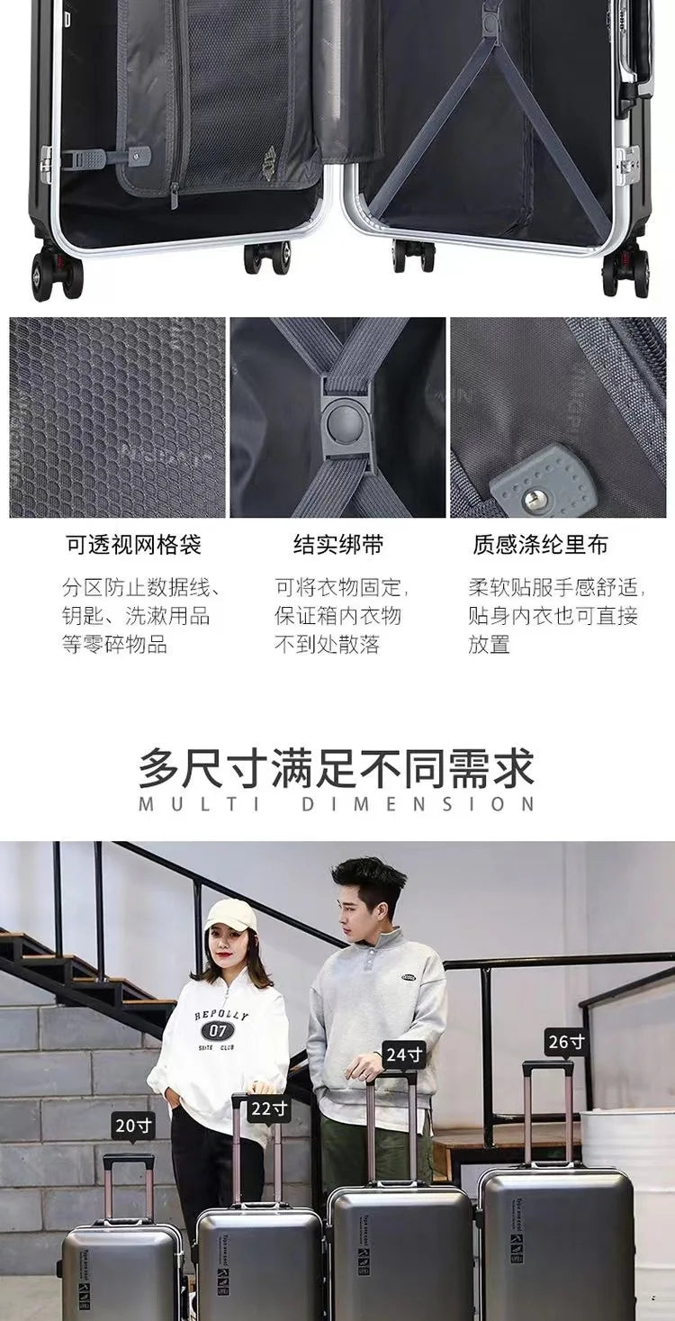Aluminium Frame Suitcase on Wheels Business Zipper Carry-on Cabin Suitcase USB Port 28-inch Luggage Carrier Trolley Case