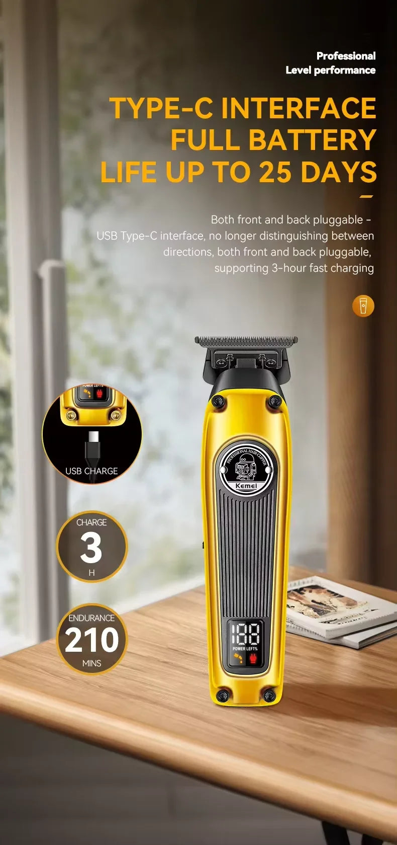 Original Kemei zero blade Professional Hair Trimmer Barber Rechargeable Electric Beard Clipper For Men Haircut Machine