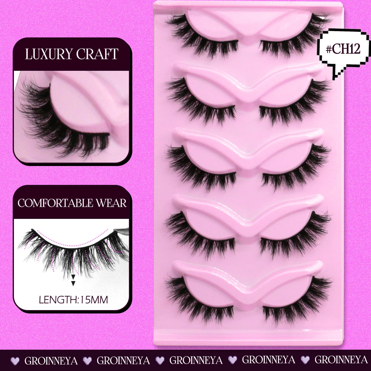 GROINNEYA Natural Fluffy Lashes 3D Faux Mink Lashes Natural False Eyelashes Soft Wispy Full Strip Lashes Extension Makeup