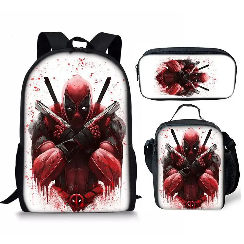 3Pcs Set Deadpools School Bags Pencil Cases Meal Bag Boys' Backpack Schools Supplies Learning Stationery Kids Customizable Gifts