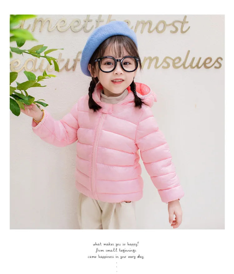Cute Baby Girls Winter Clothes Kids Light Down Coats with Ear Hoodie Spring Girl Jacket Toddler Children Clothing for Boys Coat