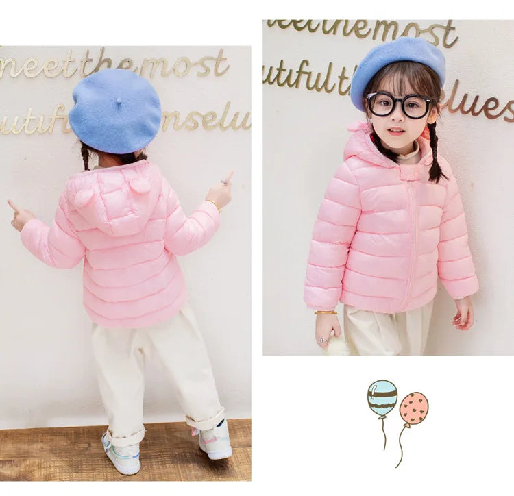 Cute Baby Girls Winter Clothes Kids Light Down Coats with Ear Hoodie Spring Girl Jacket Toddler Children Clothing for Boys Coat
