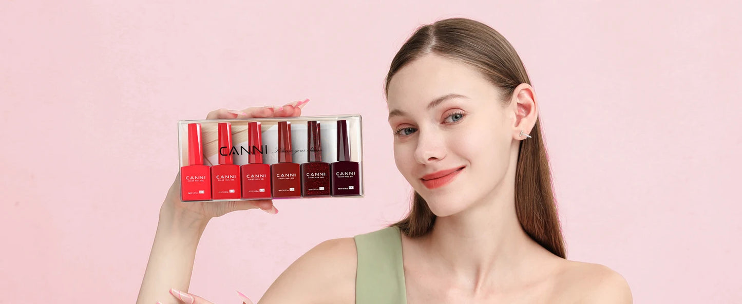 CANNI 6pcs/Lot UV LED Nail Gel Polish HEMA FREE Colorful High gloss Fashionable Unique Deep Red Velvet Reverie Kit 9ml Set-2309