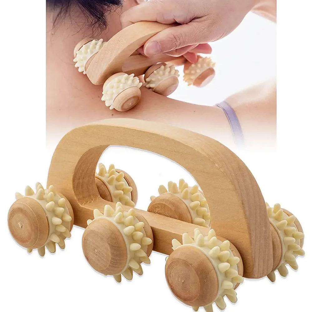 Manual Wooden Back Massage Roller Wood Massager Handheld Roller for Neck Leg Back Deep Tissue Muscle Massage Relax Body Shaping