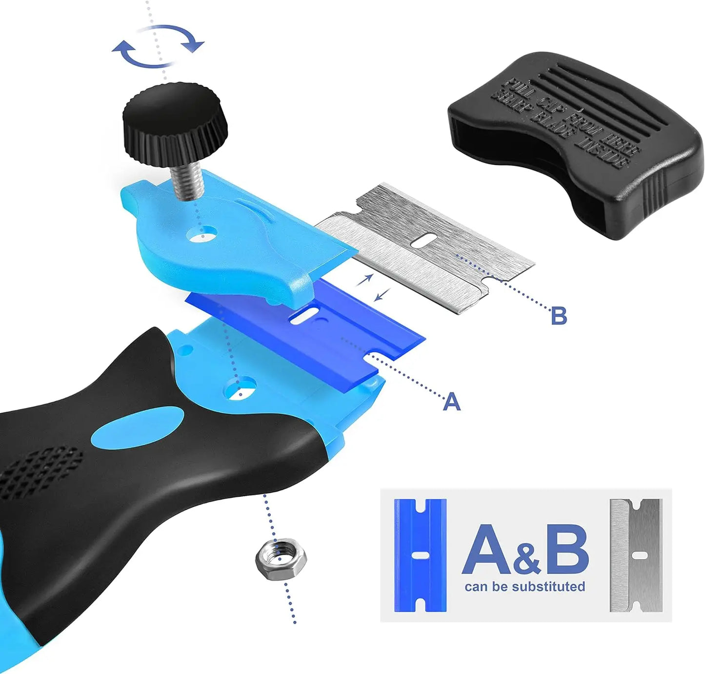 Double Edge Razor Blade Scraper with 20PCS Blades Car Stickers Remover Window Glass Stove Decals Labels Paint Cleaning Shovel