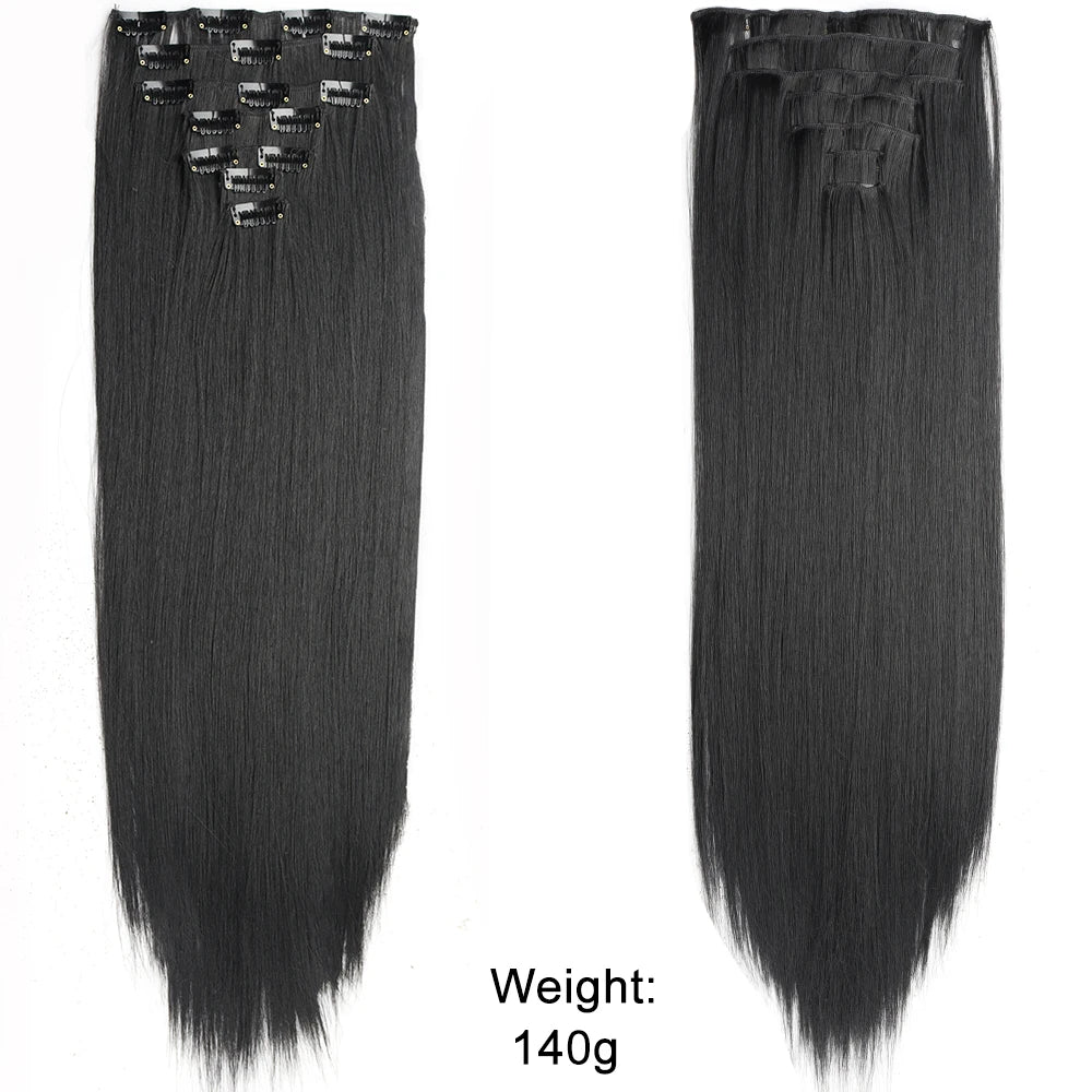 Long Straight Hairstyle 16 Clips 7Pcs/Set Hair Extensions Natural Synthetic Blonde Black Hairpieces Heat Resistant For Women
