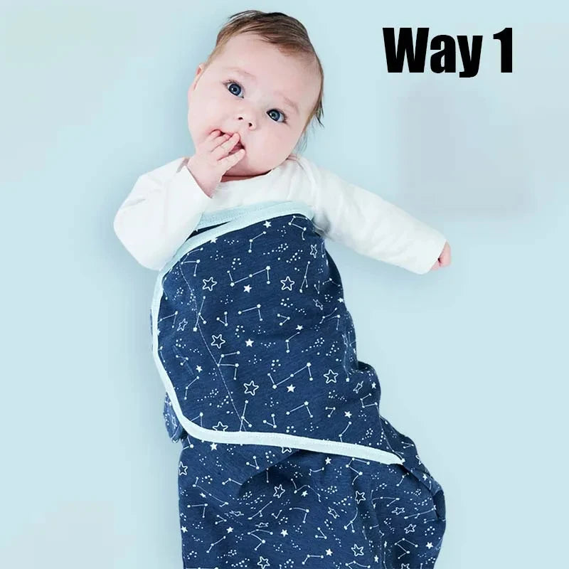 Cotton Newborn Swaddle Cartoon Printed Baby Blanket Hat Set All Seasons Adjustable Infant Sleeping Swaddle Wraps 0-6 Months