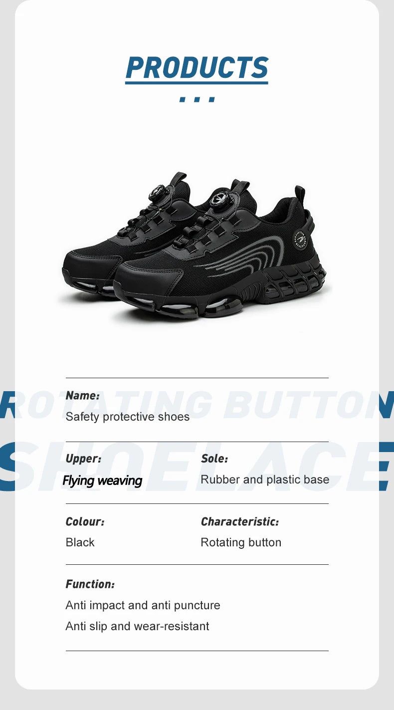 Rotating Button Safety Shoes Men Work Sneakers Indestructible Shoes Puncture-Proof Protective Shoes Work Boots Steel Toe Shoes