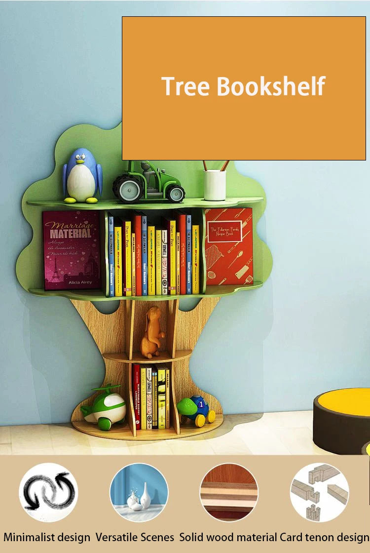 Floor Standing Tree Shaped Storage Rack Cartoon Children Bookshelf Kindergarten Book Collection Shelf Decorative Display Cabinet