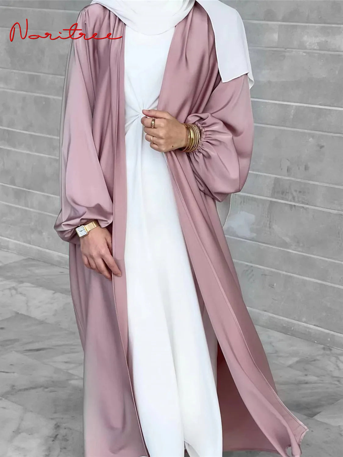 Ramadan Eid Fashion Silky Satin Muslim Abayas Robe Musulmane Abaya Cardigan Muslim Arab Worship Service Clothing Wy836