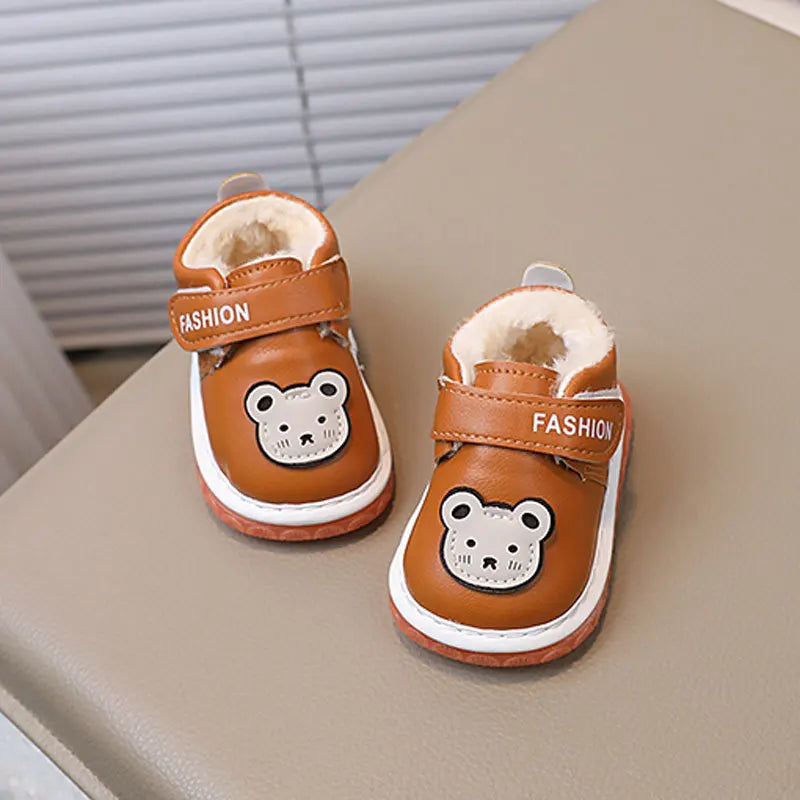 Newborn Baby Girls Boys Shoes Soft Non-slip Infant Toddler Leather First Walkers Autumn Winter Plush Warm Kids Cartoon Sneakers