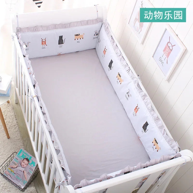 5pcs Crib Bumper Bedding Set Cotton Cute Print Sheet Cradle Side Protector Toddler Baby Room Accessories Bed Protection