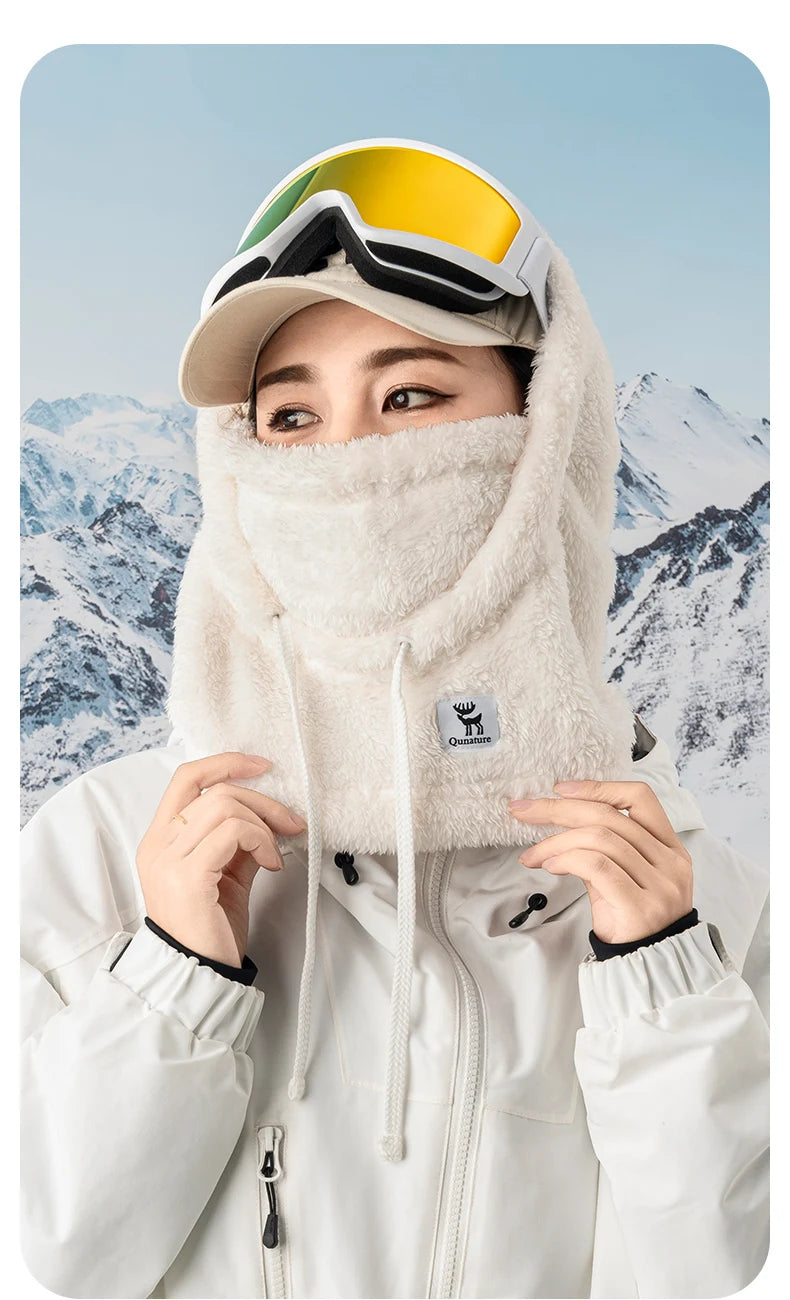 Qunature Skiing Mask Full Face Balaclava Hood Thicken Thermal Fleece Neck Protection Gaiter Winter Keep Warm Snowboarding Scarf