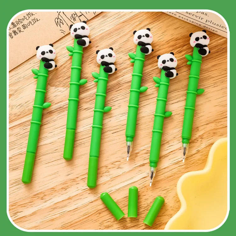 6 pcs/lot Panda Bamboo Soft Silicone Gel Pens For Writing Cute Signature Pen School Office Stationery Art Deco Gel Pens