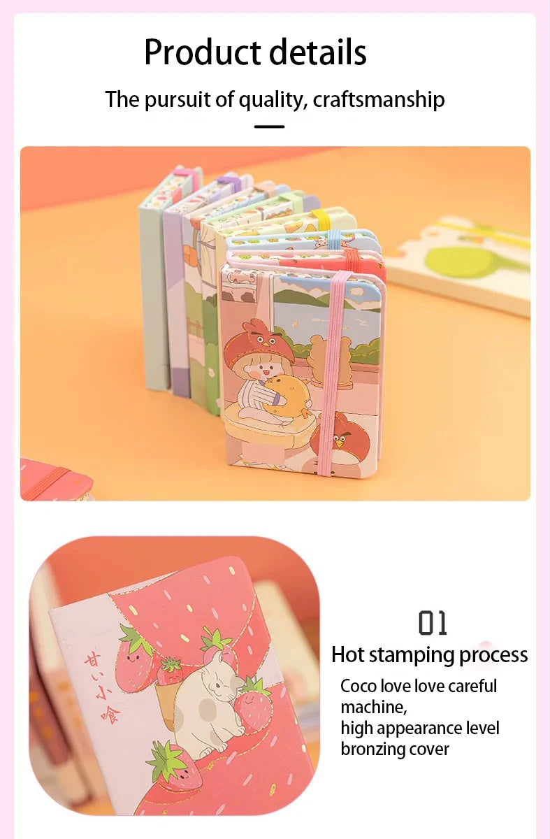 Cartoon a7 binding hardcover student Pocket This cute little notebook with hot gold and color border portable notepad