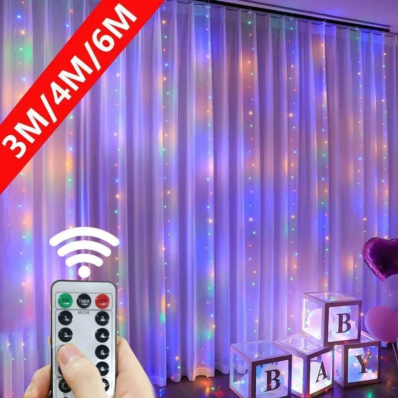 LED Garland Curtain Lights 8 Modes USB Remote Control Fairy Lights String Wedding Christmas Decor for Home Bedroom New Year Lamp