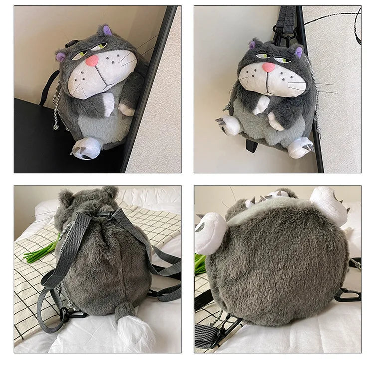 Disney Lucifer Cat Backpack Women Plush Bag Anime Cinderella Pet Plush Shoulder Bag Portable Drawstring High Capacity Girl Gift