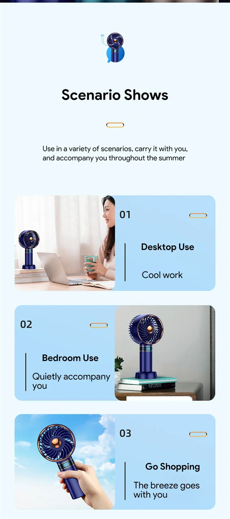 Handheld Pocket Fan Charging 5000mAh Outdoor Mini Portable Summer Air Cooler Cold Air Desktop Home Office Silent USB Fan