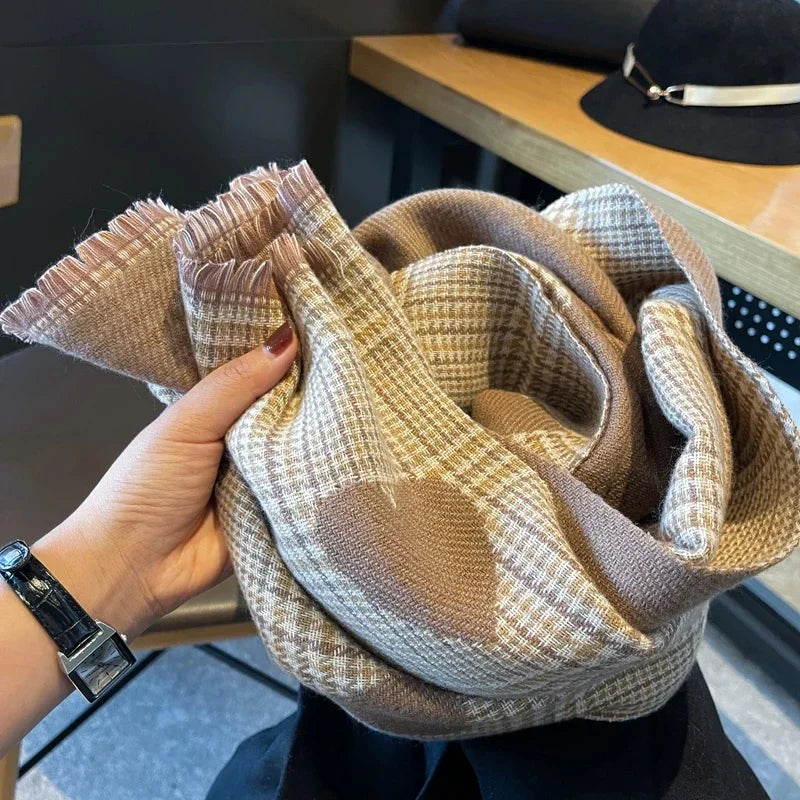 2023 New Double Side Cashmere Scarf Winter Women's Love Heart Plaid Ladies Long Thickened Warm Knitted Scarf Hijab Stole