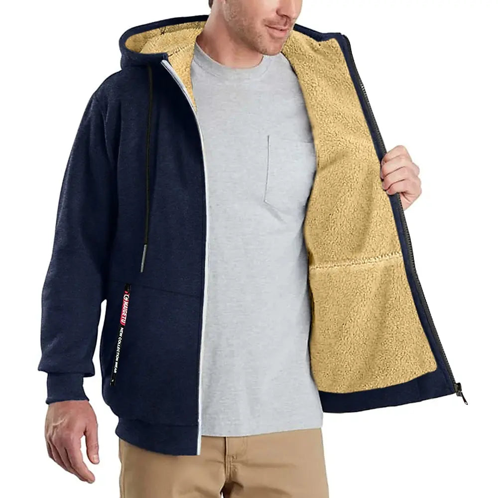 Trendy Sweatshirt Coat Front Pockets Warm Zipper Lamb Wool Jacket Men and Woman Winter Pure Color Plush Lined Cardigan Hoodie