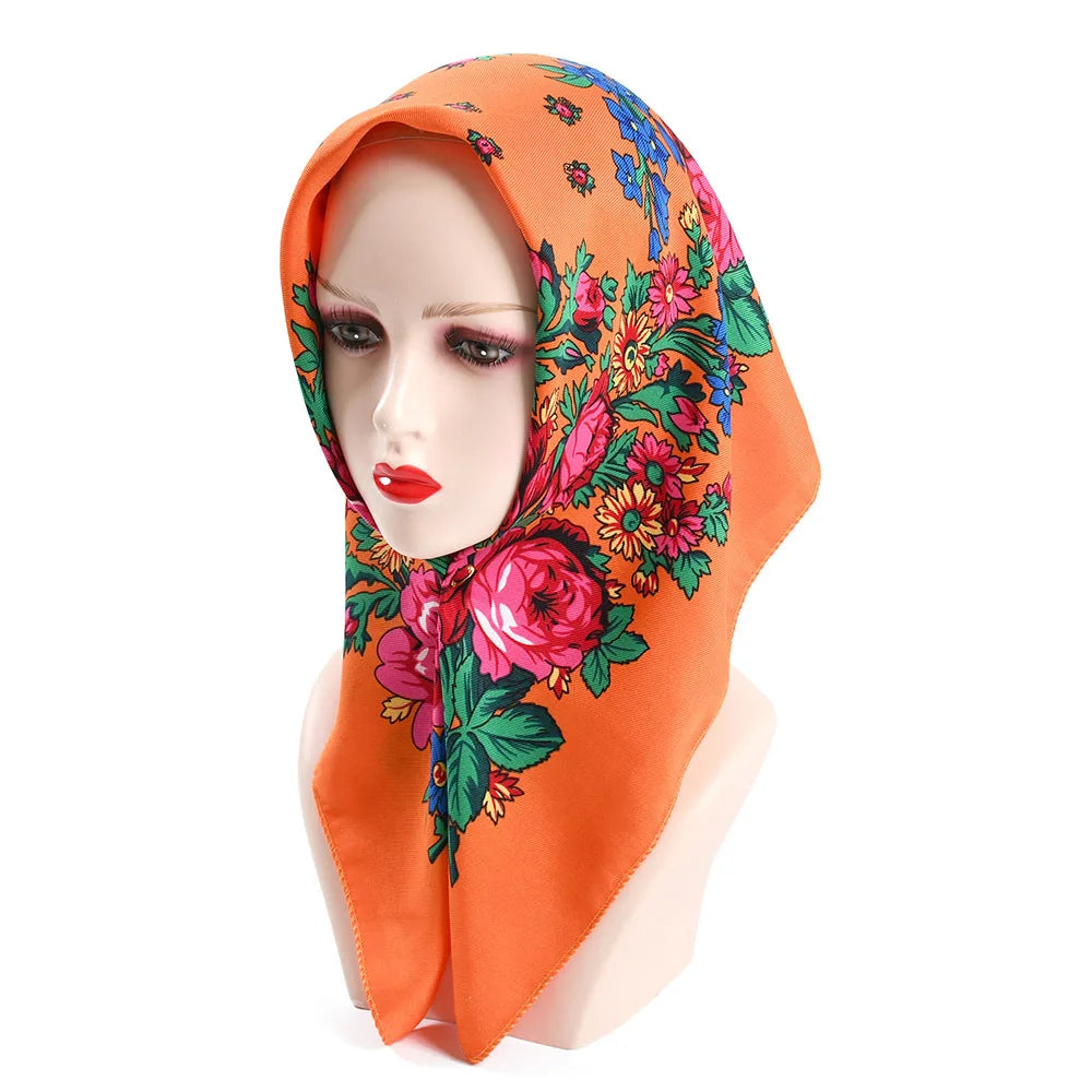 70*70cm Russian Style Square Scarf Women Luxury Floral Print Bnadana Headband Scarves Babushka Handkerchief Head Wraps