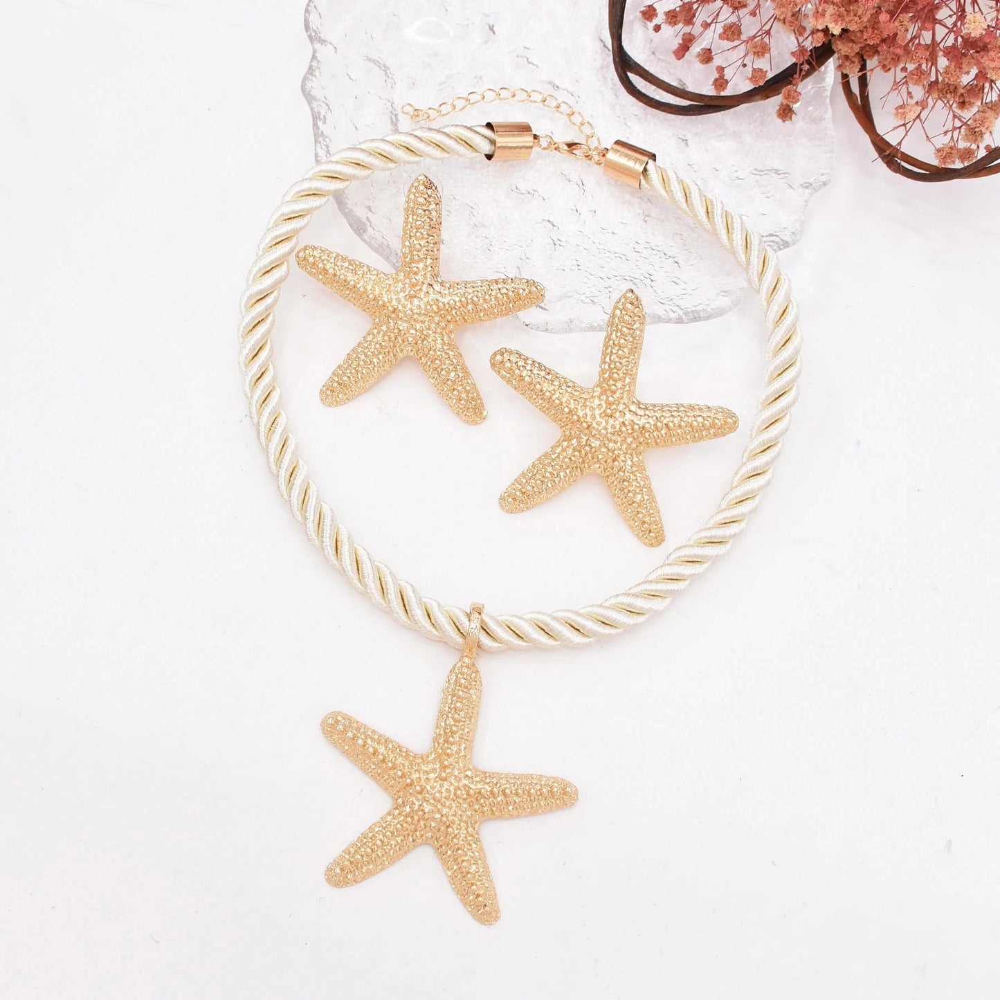 Golden Starfish Pendant Necklace Stud Earrings for Women Europ American Fashion Exaggerated Summer Marine Animal Jewelry Sets