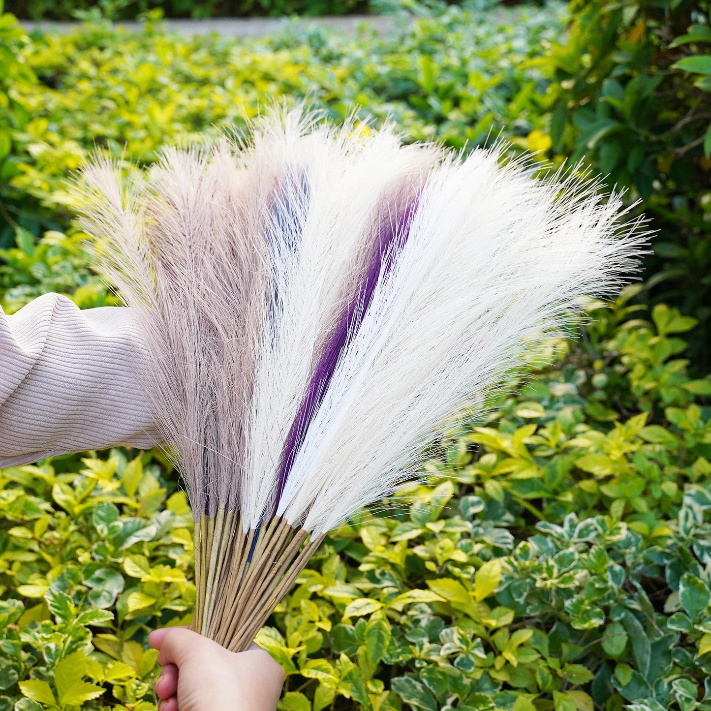 Small Artificial Pompas Grass Decor for Vase,10PCS Faux Pampas Grass Beige,Fake Fluffy Pampas Floral for Home Wedding Boho Decor