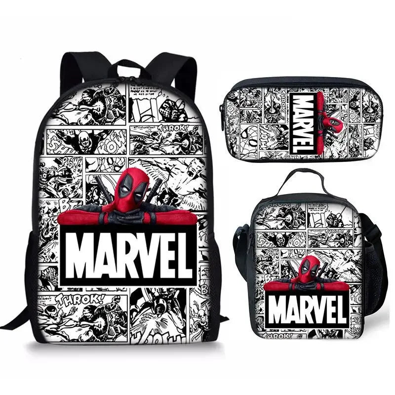 3Pcs Set Deadpools School Bags Pencil Cases Meal Bag Boys' Backpack Schools Supplies Learning Stationery Kids Customizable Gifts