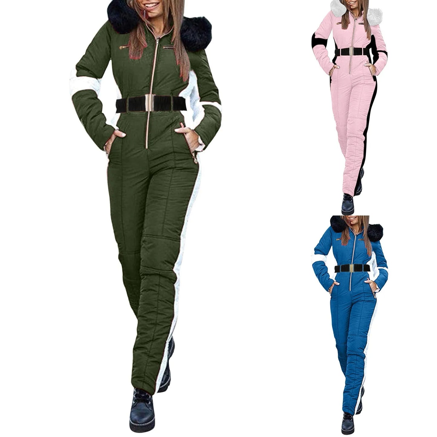 Outdoor Ski Jumpsuit Thick Winter Warm Jumpsuit Woman'S Snowboard Skisuit Outdoor Sports Skiing Pant Set Zipper Ski Suit Clothes