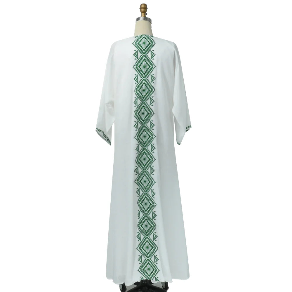 Elegant Embroidery Muslim Dress Ramadan Gurban Dubai Arab Two Piece Set Middle East Turkey Slash-Neck Fashion Abaya Clothing