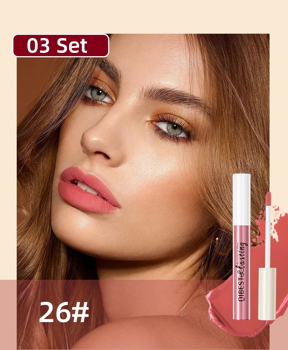 QIBEST 12pcs/set Waterproof Lip Gloss Long Lasting Velvet Nude Red Matte Liquid Lipstick Tint Makeup Cosmetic Lipsticks Lipgloss