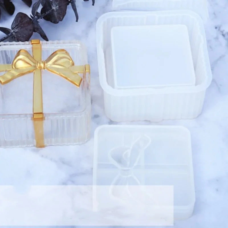 Love Storage Box Resin Crystal Silicone Mold DIY Bow Square Circular Oval Stripe Gift Gar Epoxy Mold Home Decoration Storage