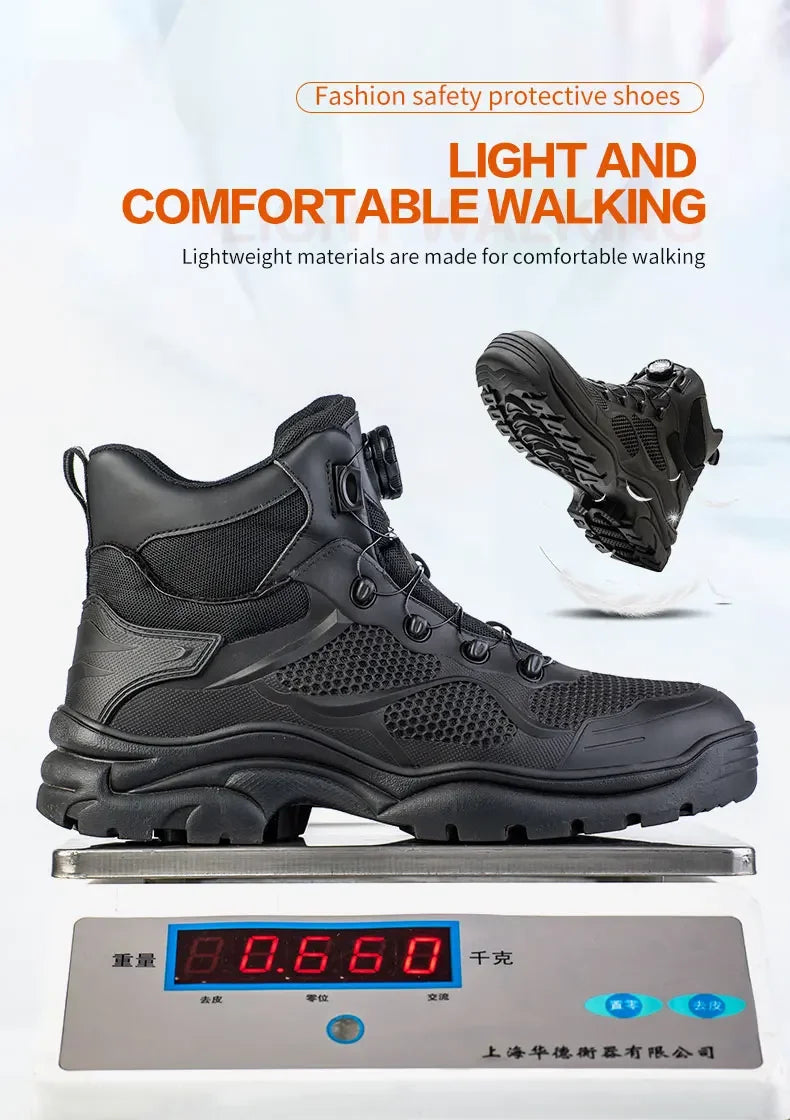 Rotary Buckle Work Boots Safety Steel Toe Shoes Men Breathable Safety Shoes Brand Indestructible Shoes Puncture-Proof work Shoes