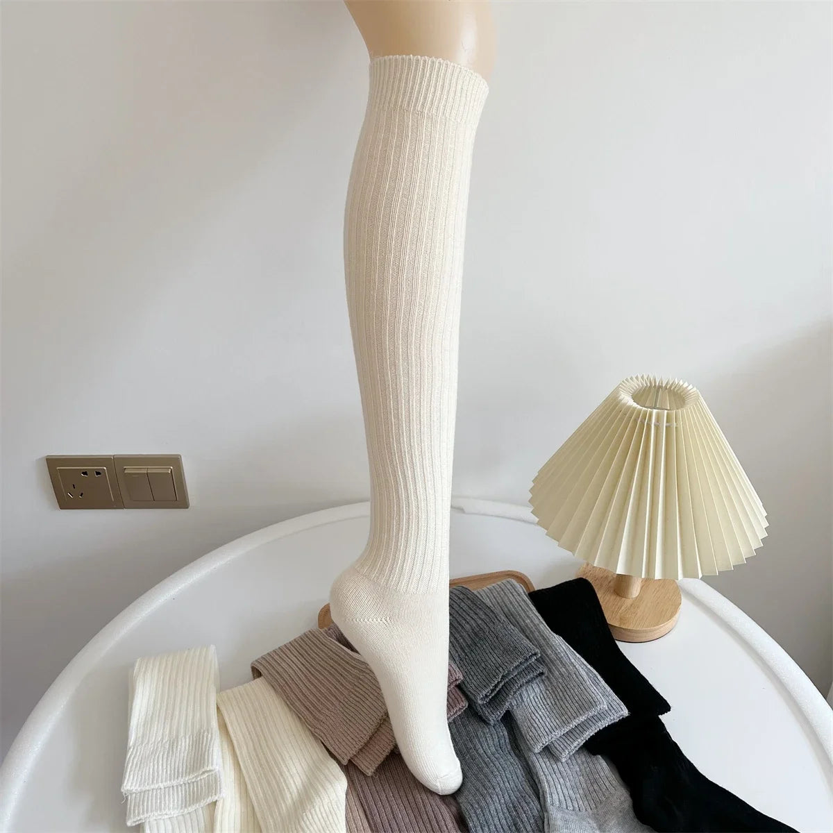 Soft Wool Long Socks Women Autumn Winter Cashmere Solid Knitted Stocking Skinny Casual Knee High Fluffy Warm Thicken Girls Socks