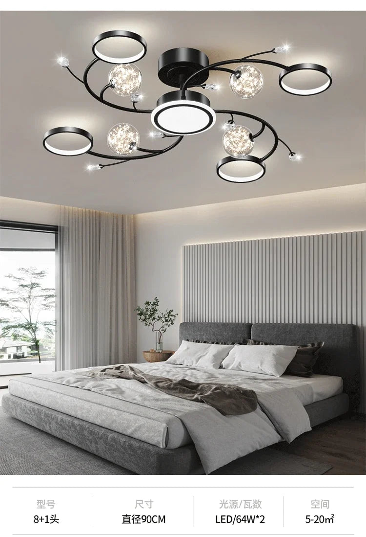 Nordic Living Room Modern Simple Atmospheric Luxury Ceiling Light Romantic Starry Sky Crystal Hall Chandelier Creative Black Art