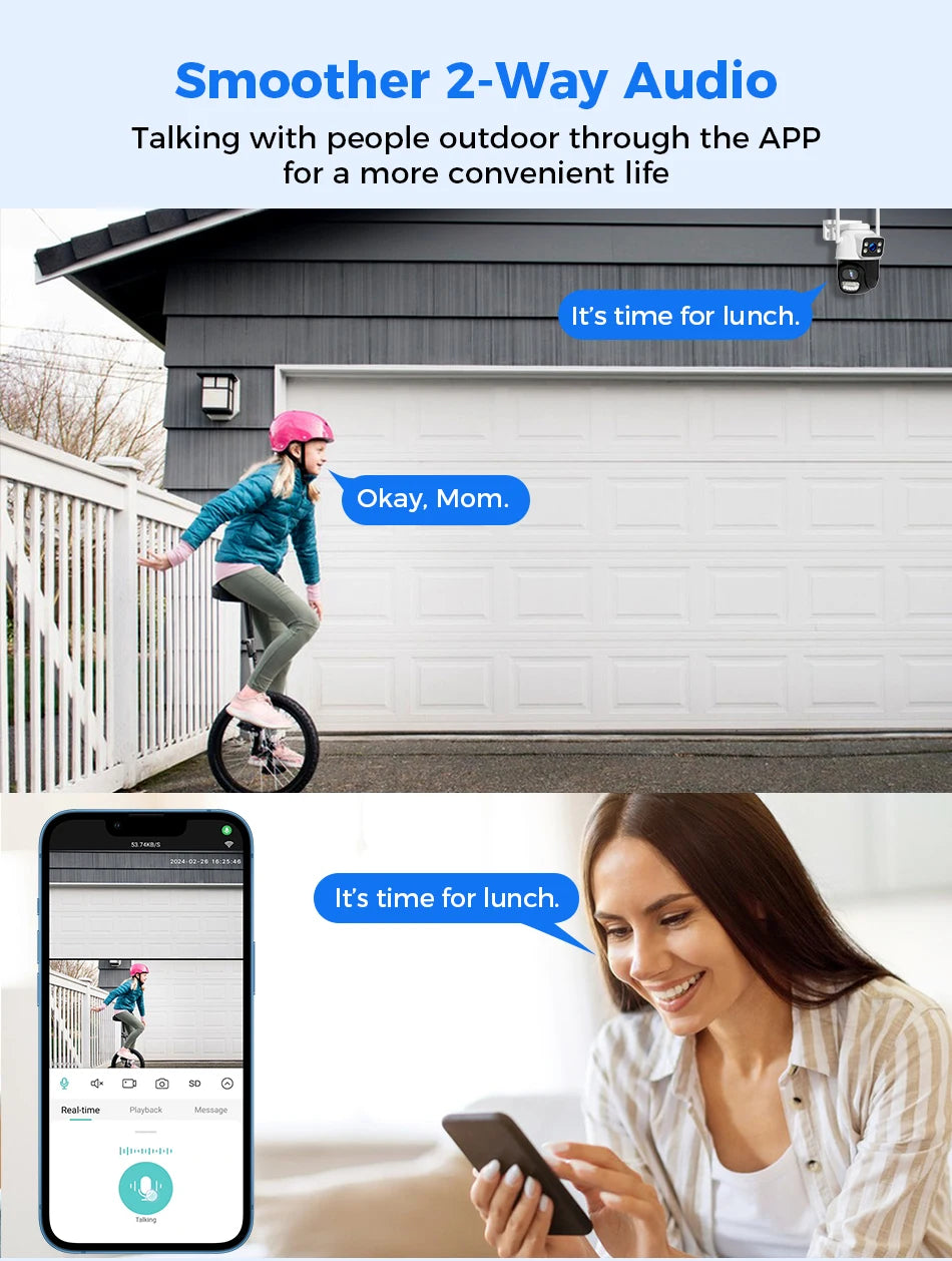 Hiseeu Wifi Surveillance Camera, Dual Lens, 4X Digital Zoom, AI Human Detect, ONVIF, Outdoor Security PTZ IP Cameras, 4K, 8MP