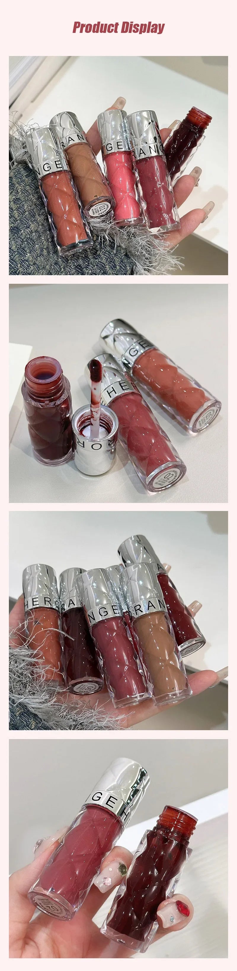 Heallor HERORANGE Nude Mirror Lip Gloss Clear Moisturizing Hydrating Water Light Glass Jelly Plump Lip Glaze Oil Lipstick Tint C
