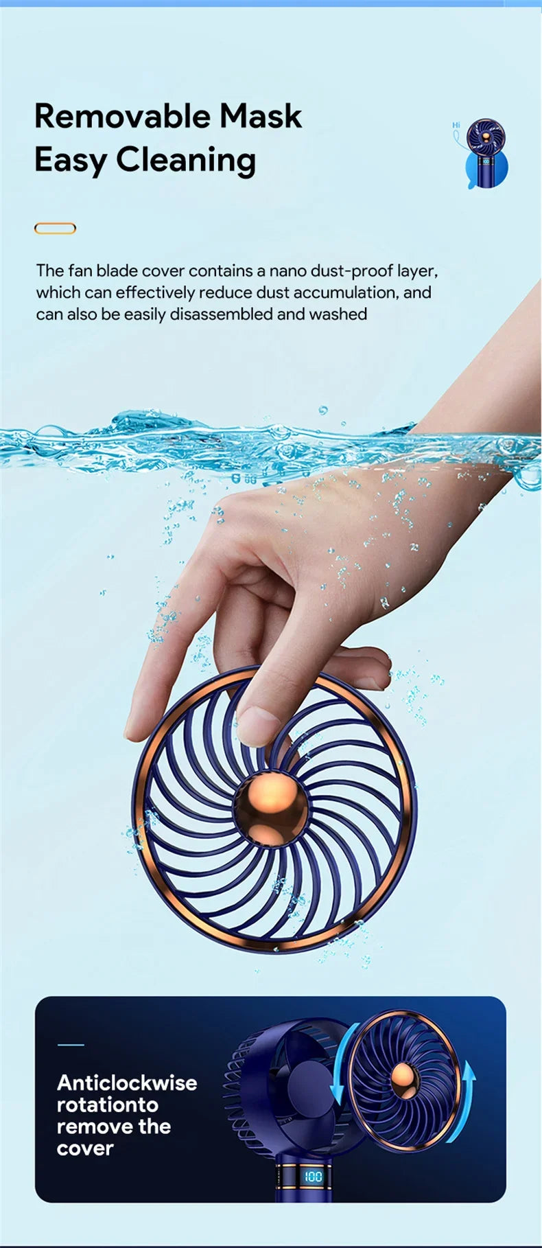 Handheld Pocket Fan Charging 5000mAh Outdoor Mini Portable Summer Air Cooler Cold Air Desktop Home Office Silent USB Fan