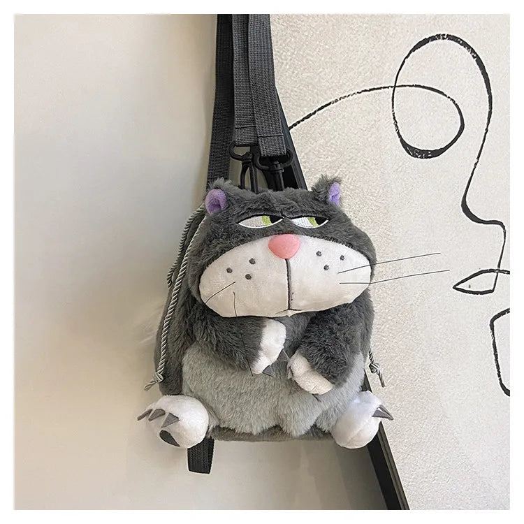Disney Lucifer Cat Backpack Women Plush Bag Anime Cinderella Pet Plush Shoulder Bag Portable Drawstring High Capacity Girl Gift