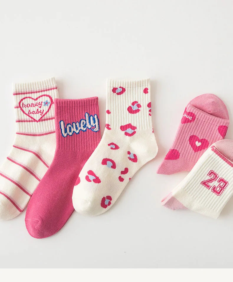 5 Pairs Children's Socks Girls Boys Trendy Pattern Sport Sock Autumn Kids Mid-calf Socks Cotton Socks