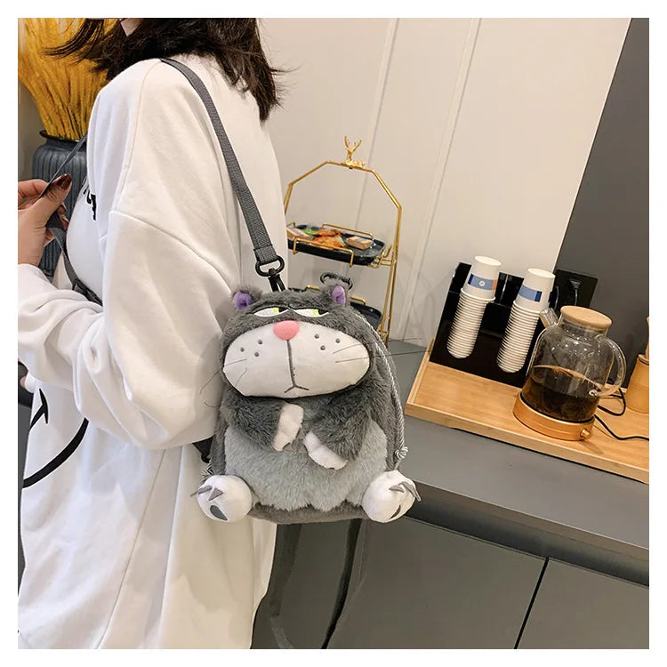 Disney Lucifer Cat Backpack Women Plush Bag Anime Cinderella Pet Plush Shoulder Bag Portable Drawstring High Capacity Girl Gift