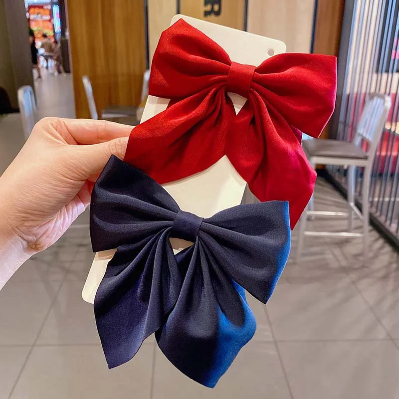 Fashion Sweet Bow Hair Clip Solid Color Girl Satin Butterfly Hair Clip Duck Mouth Clip Children's Hair Accessories