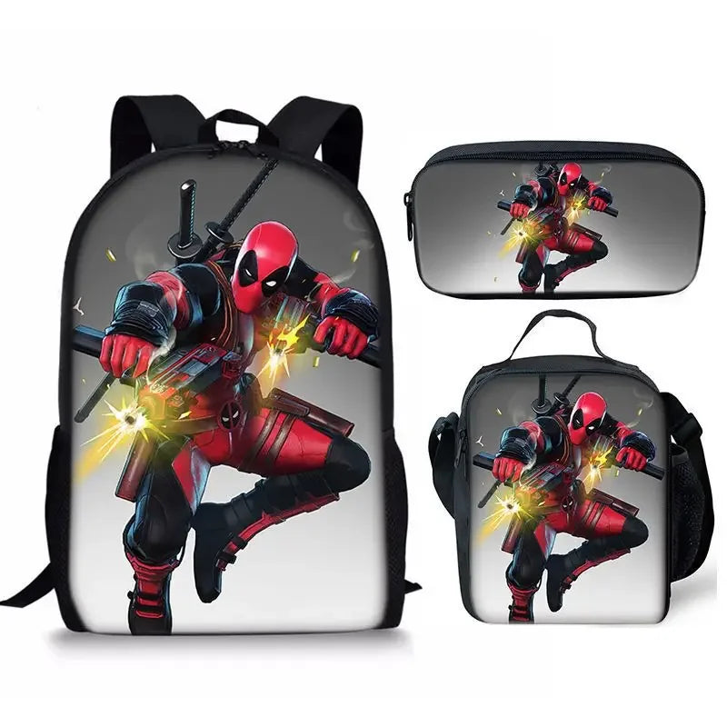 3Pcs Set Deadpools School Bags Pencil Cases Meal Bag Boys' Backpack Schools Supplies Learning Stationery Kids Customizable Gifts