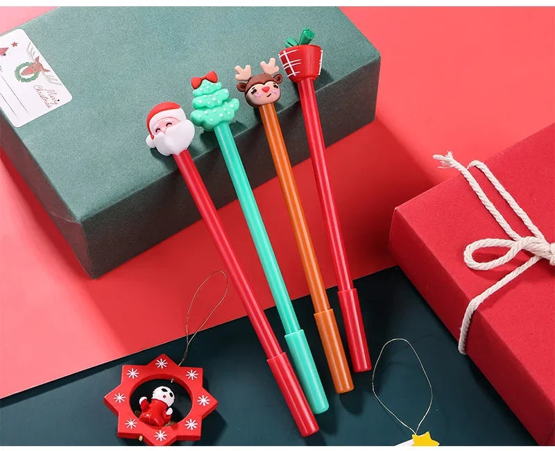 30Pcs/Lot Kawaii Christmas Gel Pen 0.5mm Black Ink Cute Christmas Tree Elk Santa Snowmen Neutral Pen School Stationary Kids Gift