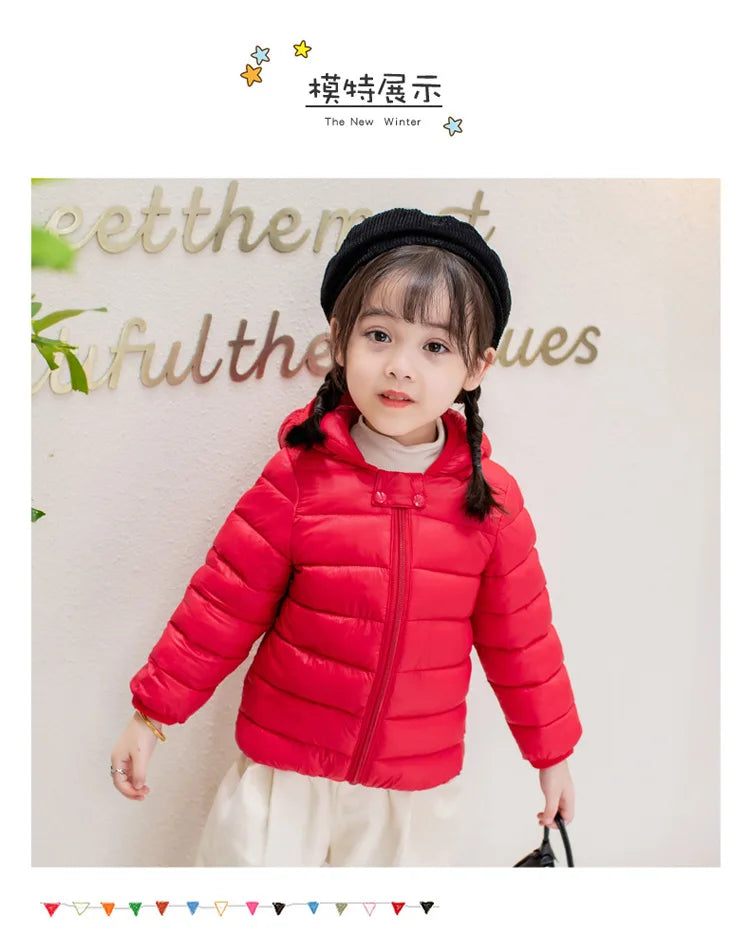 Cute Baby Girls Winter Clothes Kids Light Down Coats with Ear Hoodie Spring Girl Jacket Toddler Children Clothing for Boys Coat