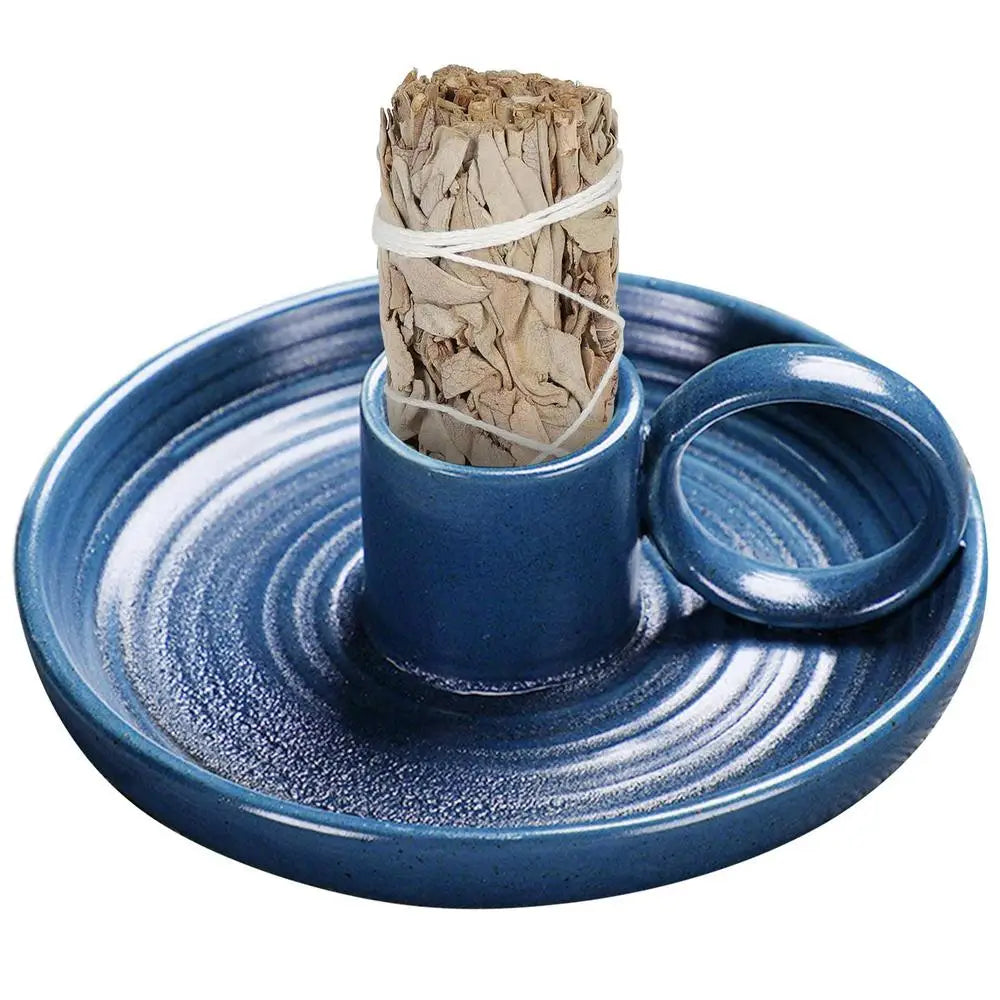 Palo Santo Sticks Holder Ceramic Sage Holder Ash Catcher Incense Burner Scent Wood Stand Burning Bowl with Handle for Palo Santo
