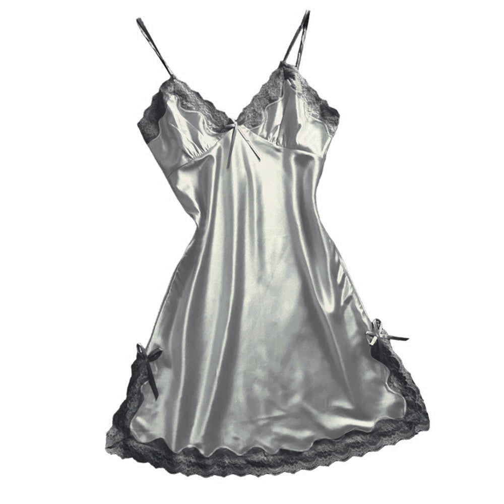 Nightgown Women Gown Sleepdress Sexy Lace Nighty Robe Spaghetti Strap Sleepwear Summer Silk Satin Nightdress Loungewear Side Bow