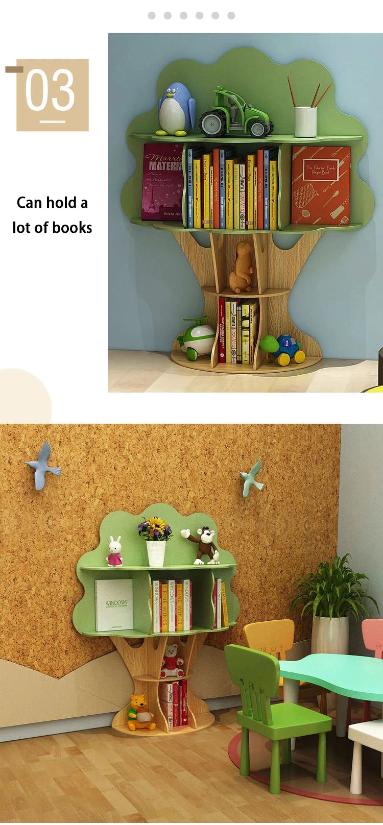 Floor Standing Tree Shaped Storage Rack Cartoon Children Bookshelf Kindergarten Book Collection Shelf Decorative Display Cabinet